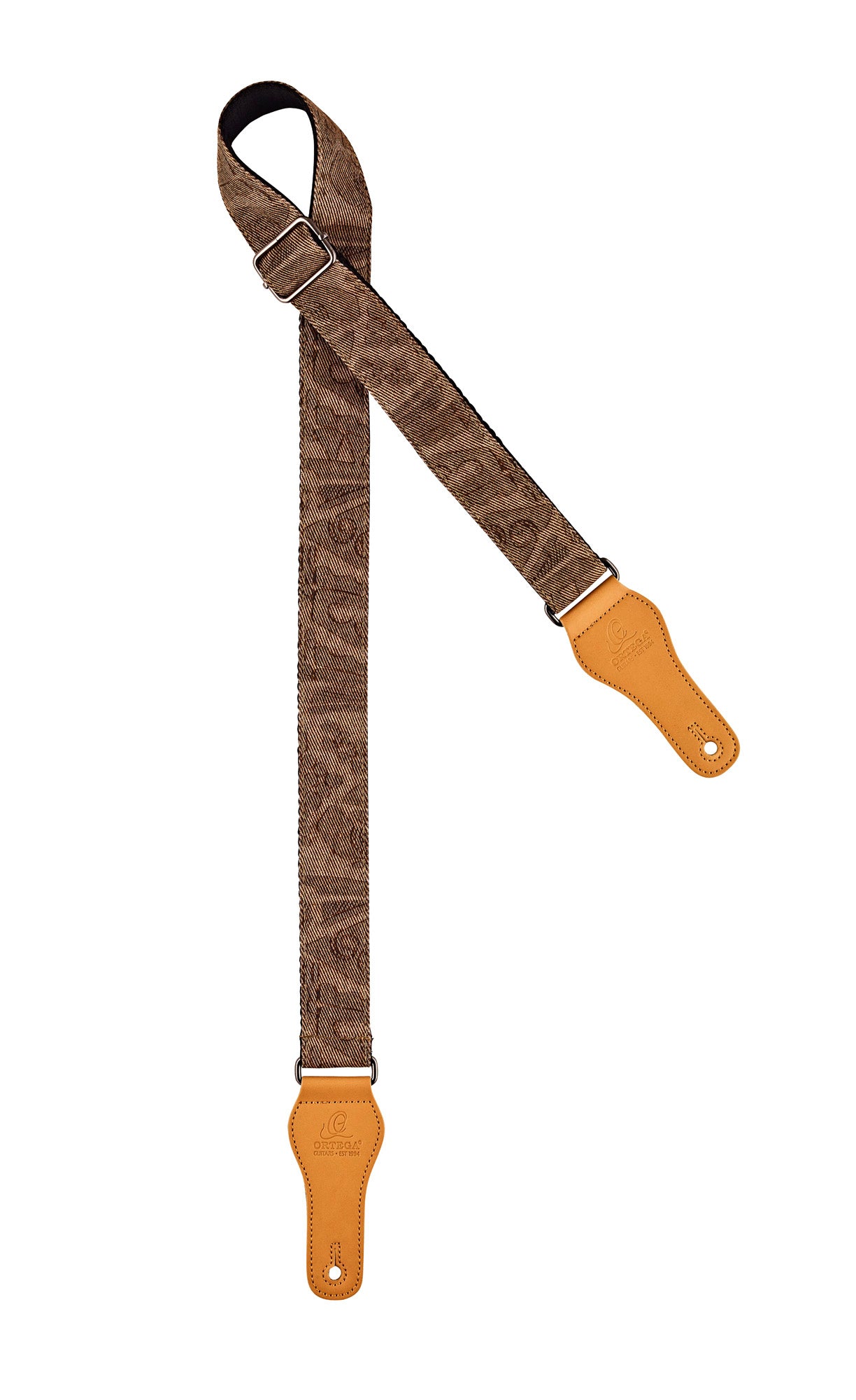 Courroie ukulélé, 100% coton, extrémités simili cuir, largeur 3.7 cm, longueur jusqu'à 139 cm, brown jean