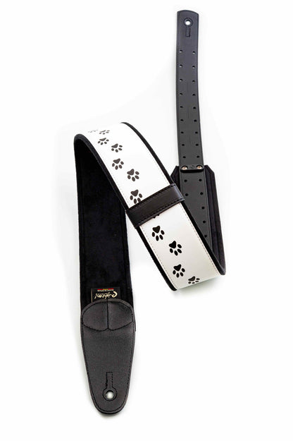 Courroie modèle CAT, extérieur synthétique, largeur 6 cm, longueur 100 à 145 cm, porte-médiators intégré, blanc