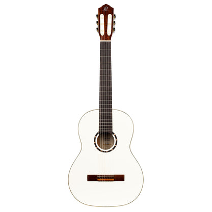 R121, table épicéa, fond & éclisses acajou, manche acajou (sillet 52 mm), housse, blanc brillant