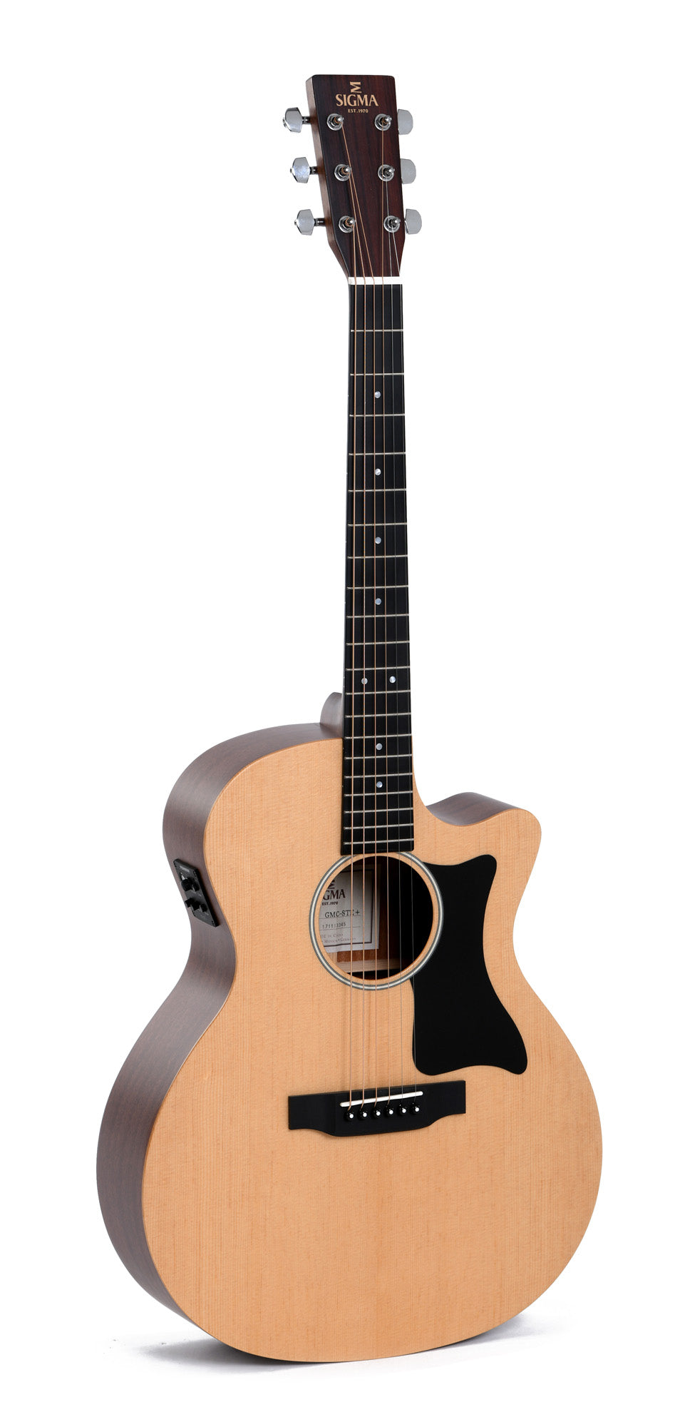 Modèle GMC-STE, Grand OM pan coupé, table épicéa massif, f/e acajou, touche micarta, EQ Fishman, naturel satiné