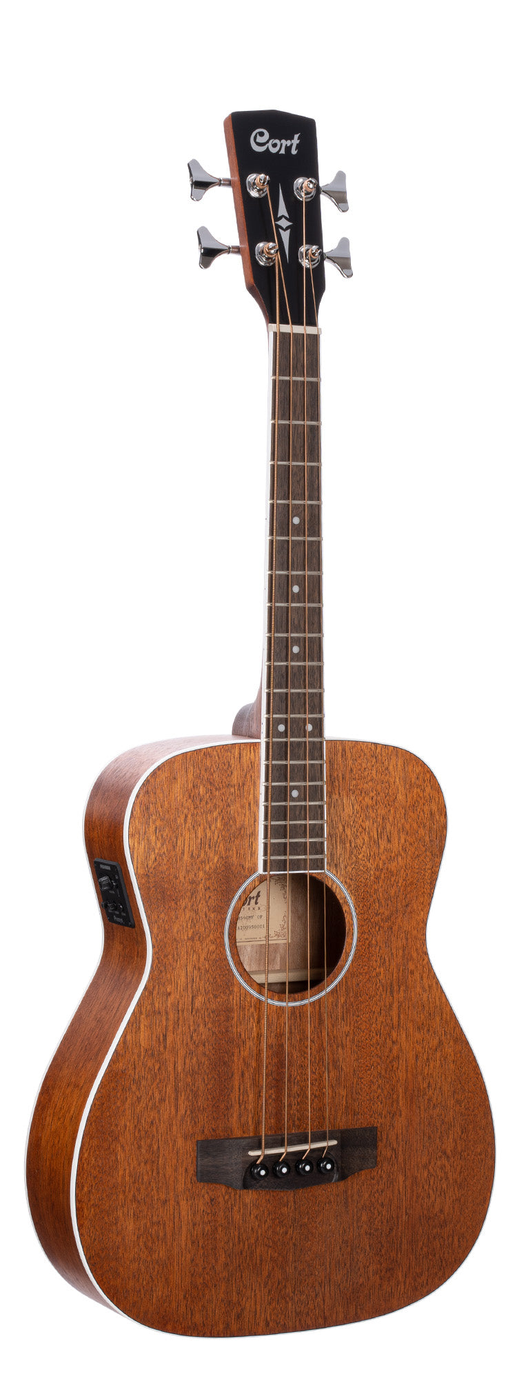 AB590MF, short scale 24.75" (628 mm), table acajou, fond & éclisses acajou, EQ Fishman Presys, housse, naturel pores ouverts