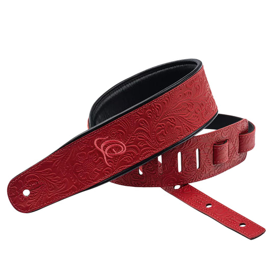 OSBY-3, courroie guitare, série Byzantine, face cuir, dos PVC (vegan), largeur 7 cm, longueur 145 cm, byzantine fire
