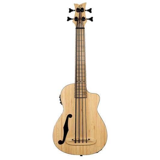 RUNAB-UB, modèle Ukebass, pan coupé, EQ MagusUkePro, table, f/e bambou massif, manche bambou, ouïe en F, housse, naturel satiné