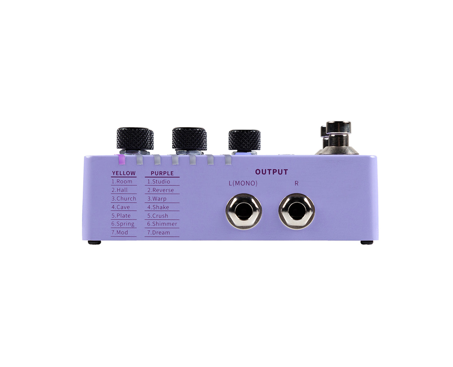 Pédale R7 REVERB X2, 14 types de réverbs numériques personnalisables, 14 presets utilisateurs, boîtier métal, violet