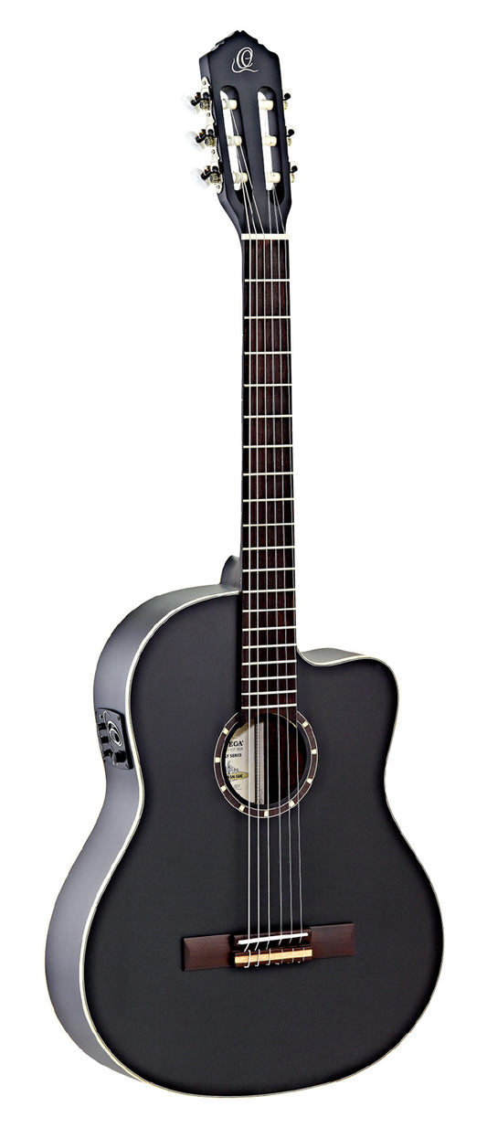 RCE125SN, modèle Slim Neck, pan coupé, EQ MagusPro, table épicéa, fond acajou, manche acajou (sillet 48 mm), housse, noir satiné