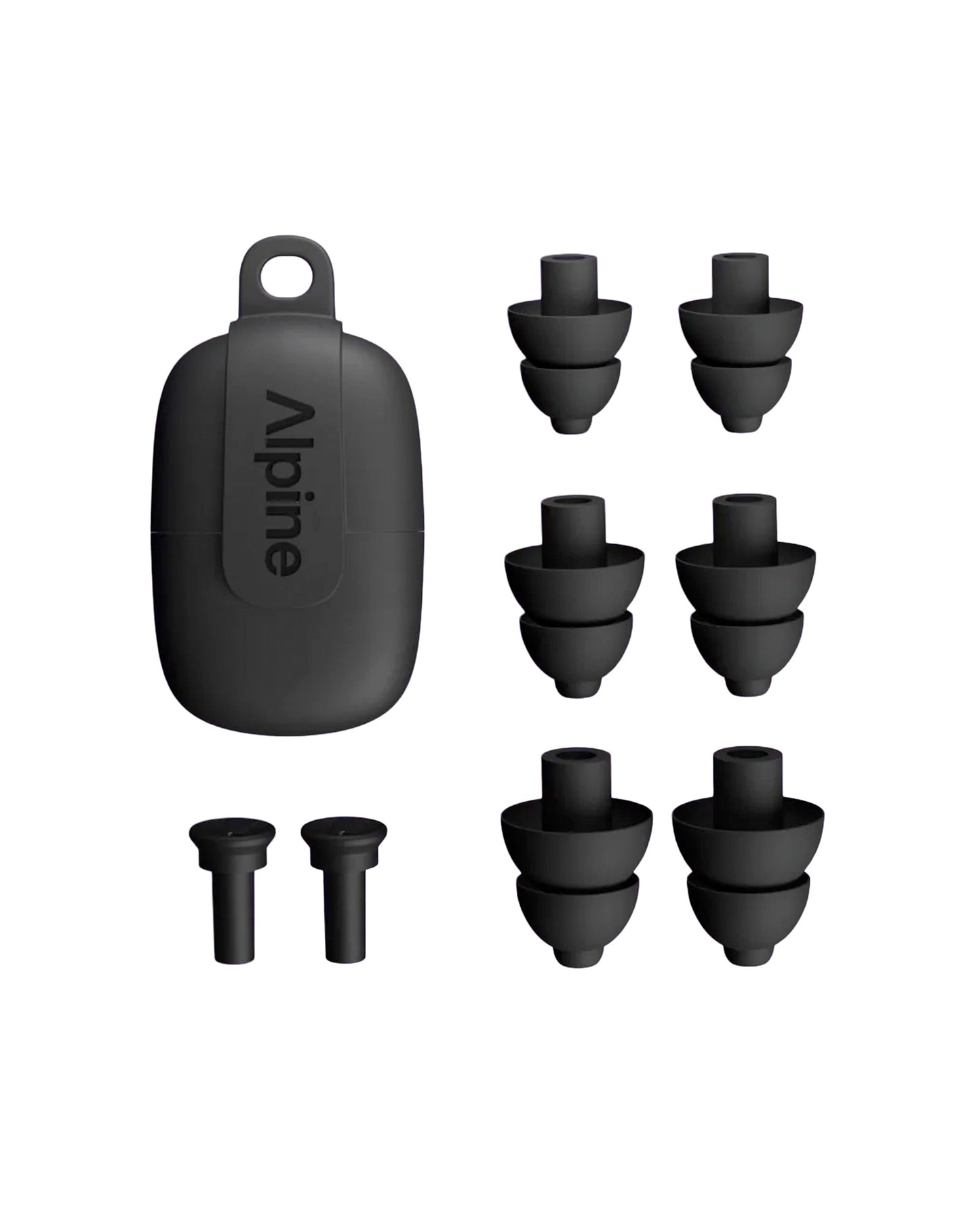 PartyPlug, deux bouchons d'oreilles universels thermoplastiques, atténuation 19 dB, 3 embouts, étui, noir