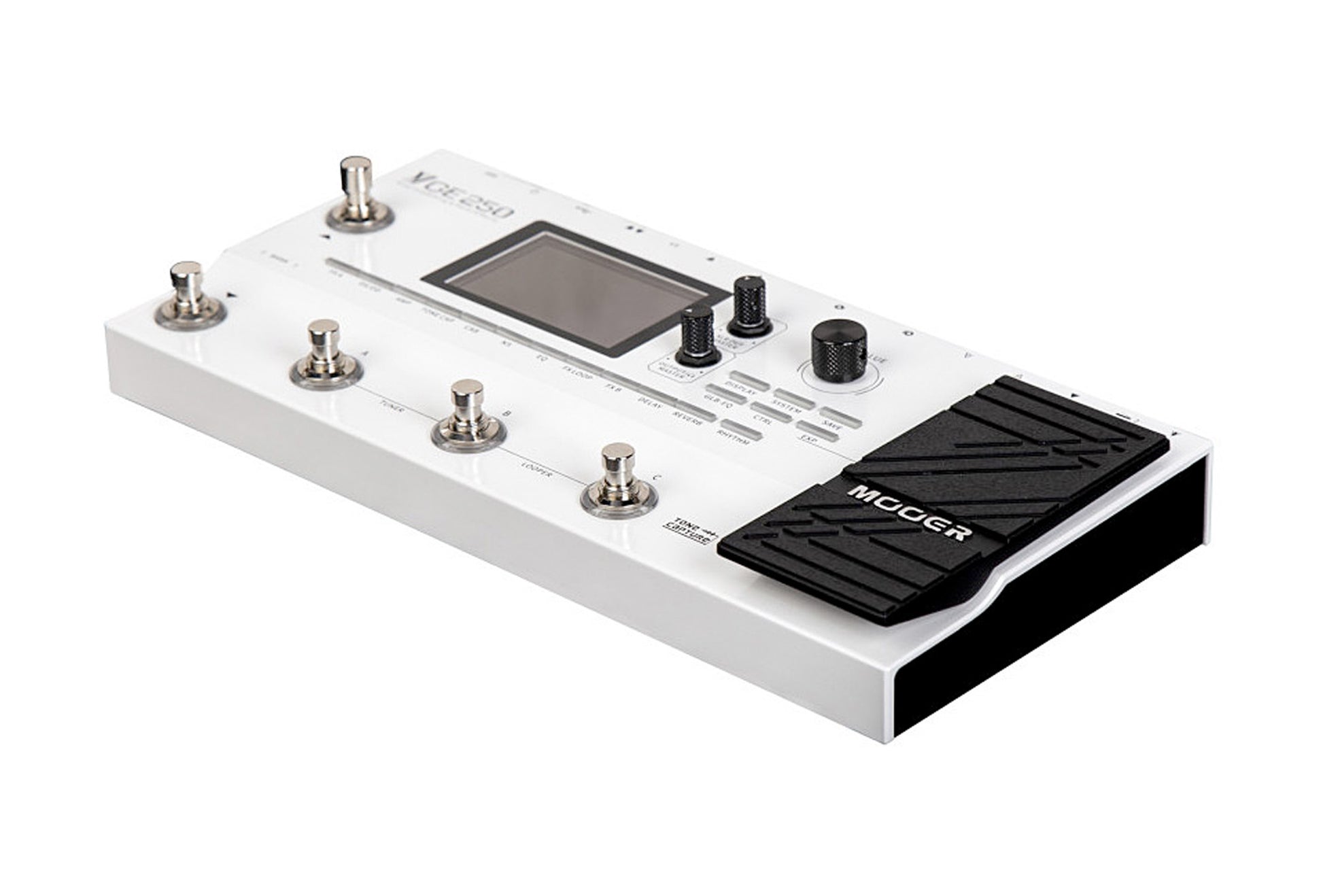 Pédalier multi-effets GE250, 70 simulations d'amplis, 32 simulations de haut-parleurs (IR), 255 presets utilisateurs, blanc