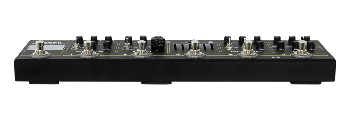 Pédalier BLACK TRUCK, 6 pédales d'effet (Compresseur, Overdrive, Distorsion, EQ, Modulation, Délai/Réverb), noir