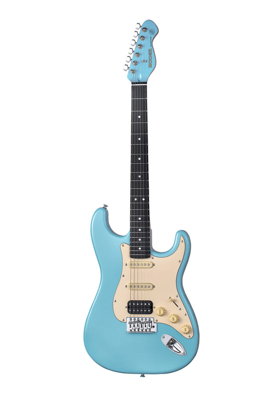 MOOER MSC10PRO, corps peuplier, manche érable torréfié satiné, touche ébène tech, bleu, avec housse