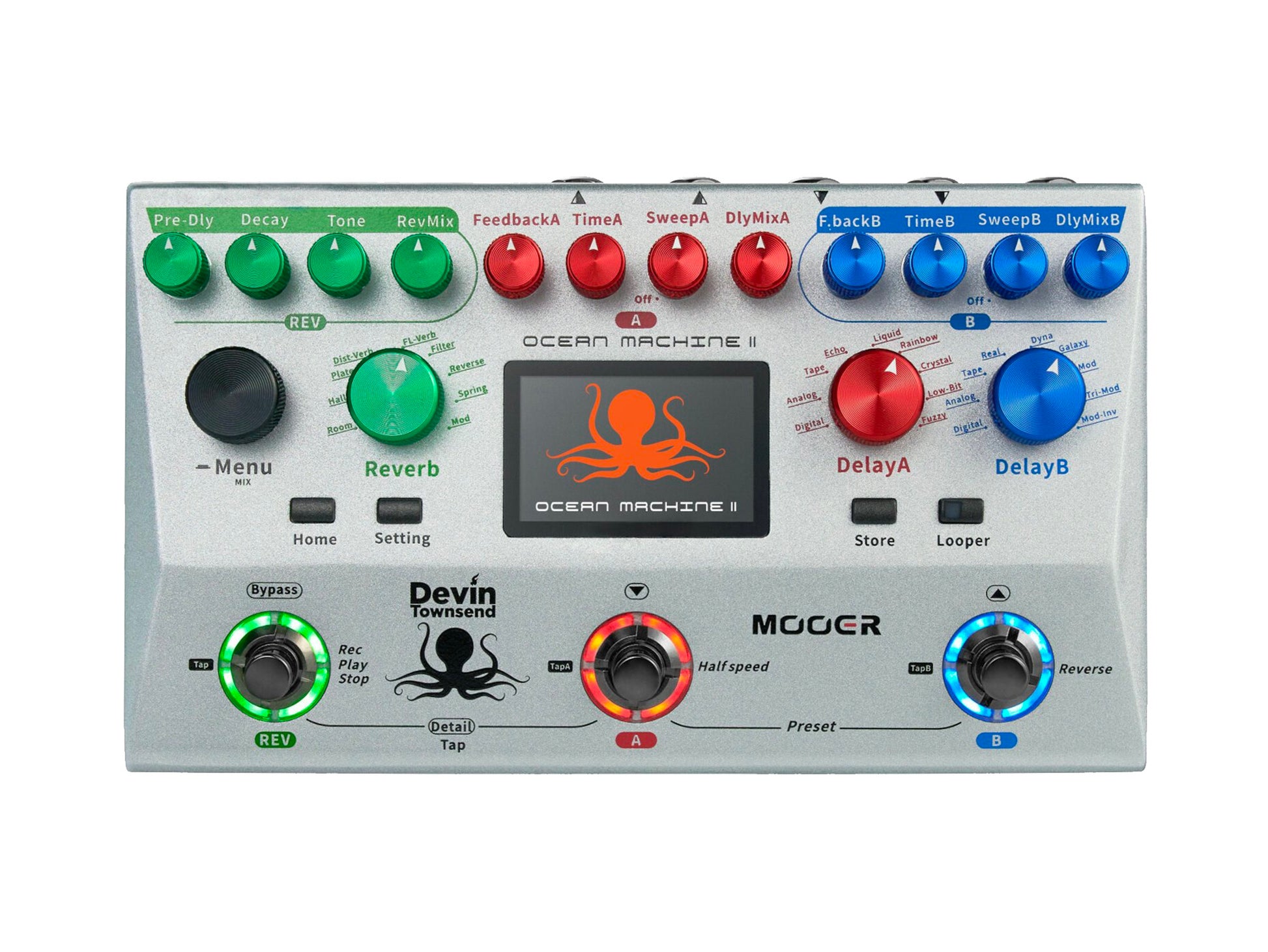 Pédale OCEAN MACHINE II, délai/réverb/looper, modèle Signature Devin Townsend, gris