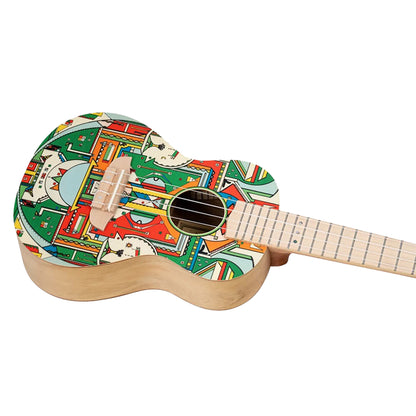 RUAR-HY, modèle Concert, table épicéa avec motif custom, fond & éclisses catalpa, manche nato, motif"Himalaya" satiné