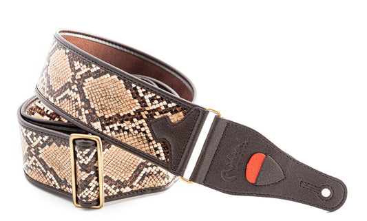 Courroie modèle SNAKE II, synthétique, rembourrée, largeur 6 cm, longueur 95 à 150 cm, porte-médiators intégré, beige
