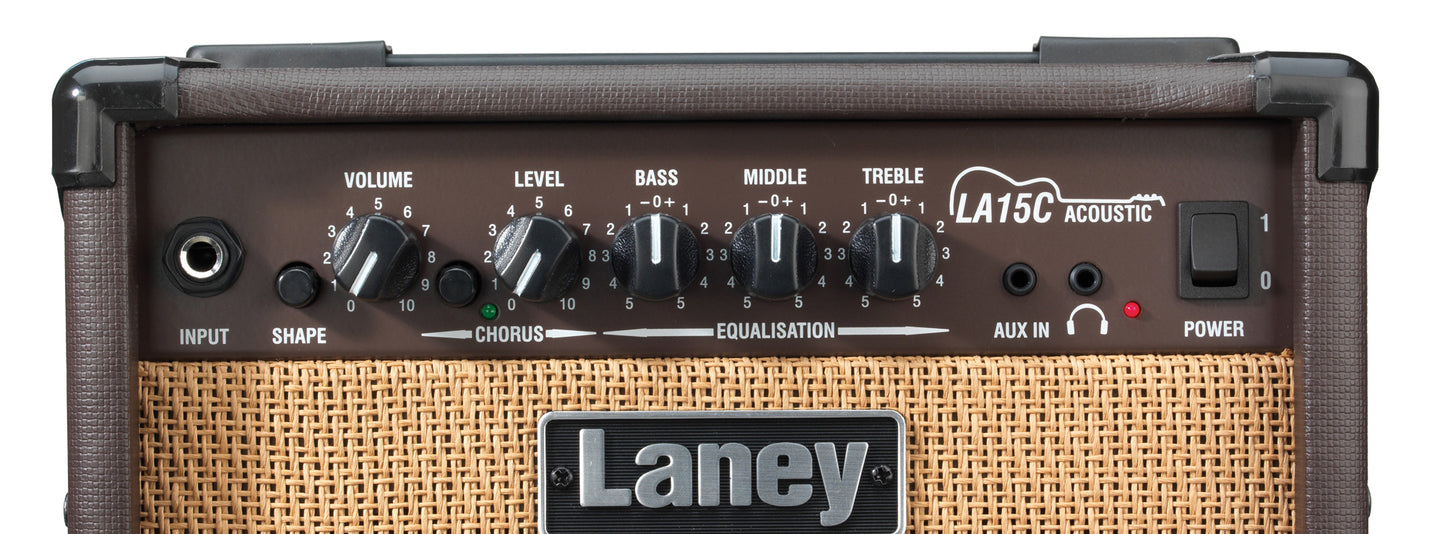 Ampli guitare acoustique 15W, 2x HP 5", 1 canal avec chorus commutable, EQ 3 bandes, switch Shape, 6.5 kg, brun