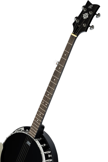 OBJ250, banjo 5 cordes, 24 tirants, cercle acajou, manche acajou, résonateur acajou, housse, noir satiné