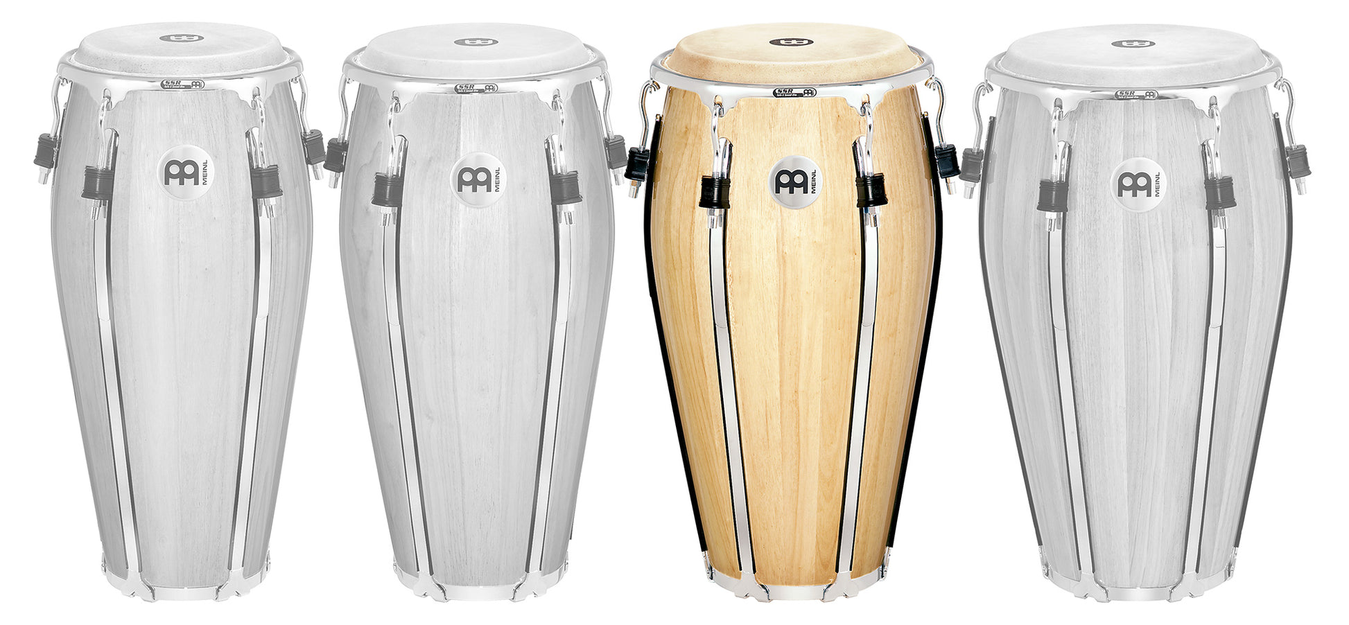 Conga 12",  2 plis hévéa, 76 cm, peau buffle, cercle SSR 4mm, accast. chromé avec protec, sans pied, Natural brillant