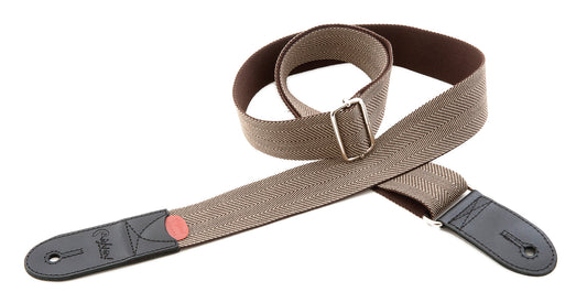 Courroie modèle BRIGHTON, extérieur tissu, extrémités synthétique, largeur 4 cm, longueur 85 à 153 cm, brun