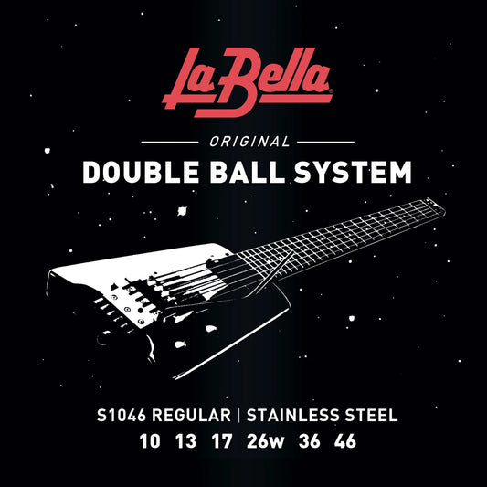 Jeu pour guitare électrique DOUBLE BALL, système double boules, acier inoxydable, tirant Regular (10-13-17-26-36-46)