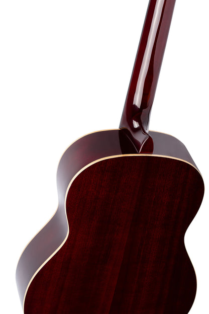 R131SN, modèle Slim Neck, table cèdre rouge massif, fond & éclisses acajou, manche acajou (sillet 48 mm), housse, bordeaux tr.