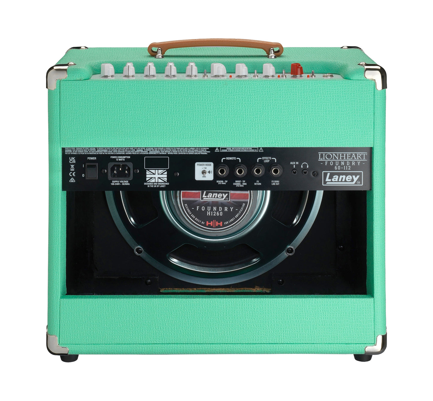 Ampli guitare électrique 60W, 1x HP 12" HH, 2 canaux, EQ 3 bandes, réverb, boucle d'effet, 9.4 kg, sea foam green