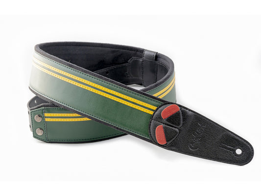 Courroie modèle RACE, extérieur synthétique, largeur 6 cm, longueur 100 à 145 cm, porte-médiators intégré, british racing green