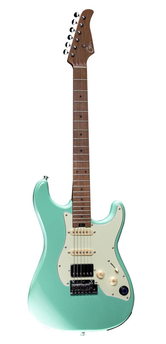 GTRS S801, corps tilleul, manche érable torréfié, touche érable, micros et processeur GTRS, surf green