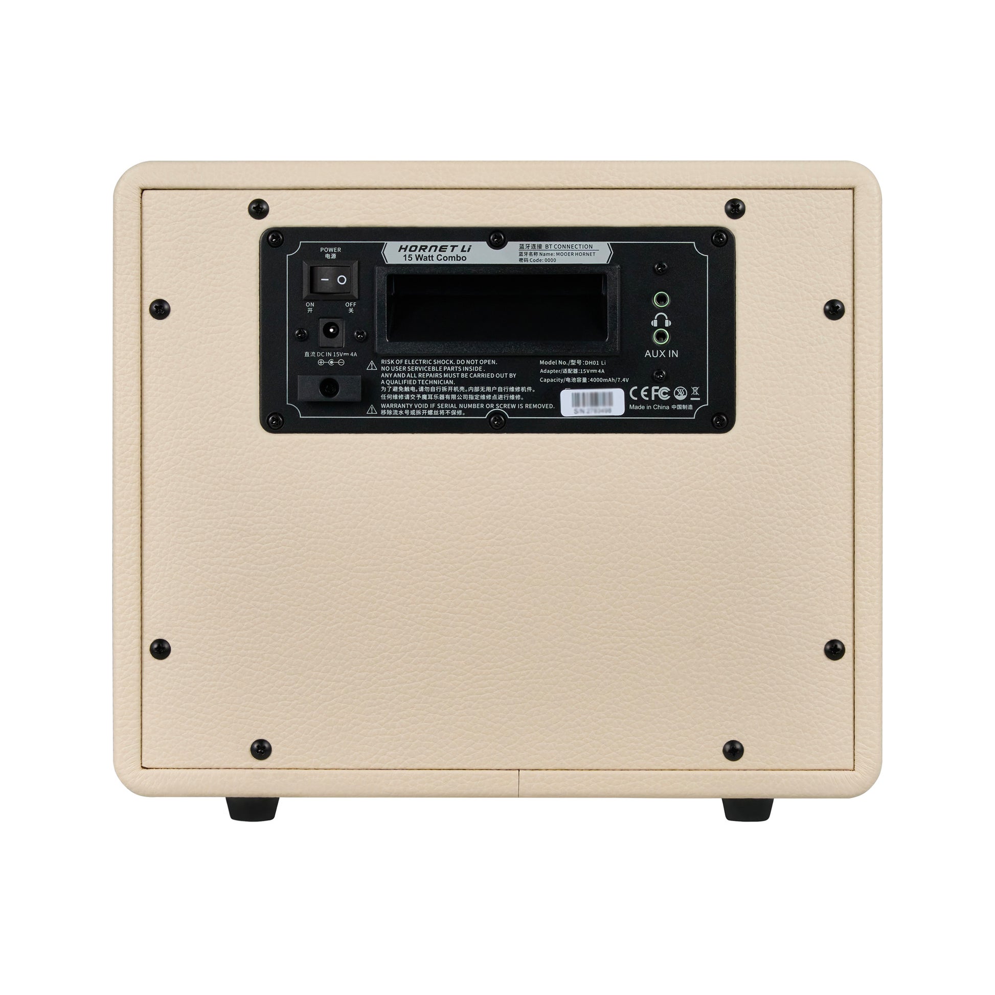 Ampli HORNET WHITE LI, 15W, HP 6.5", 9 modélisations d'amplis haute-qualité, effets Modulation/Délai/Réverb, batterie, blanc