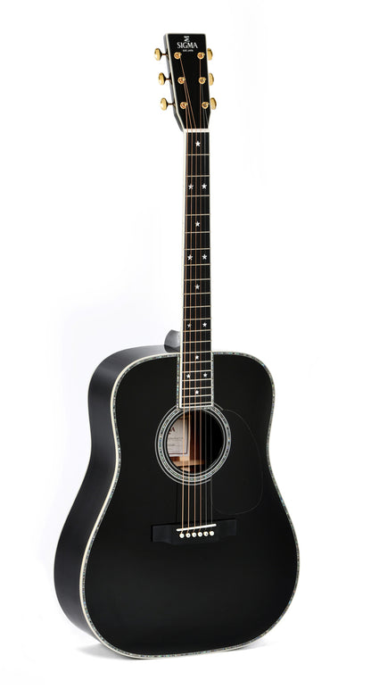 Modèle DT-42 NASHVILLE, édition spéciale, Dreadnought, table épicéa massif, f/e tilia, binding abalone, softcase, noir brillant
