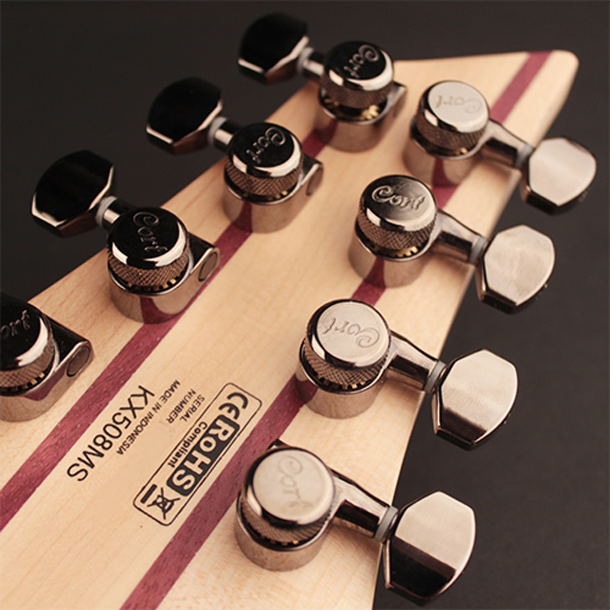 KX508MS, 8 cordes, corps frêne léger, table peuplier figuré, frettes en éventail, touche ébène, micros Fishman, m. blue burst