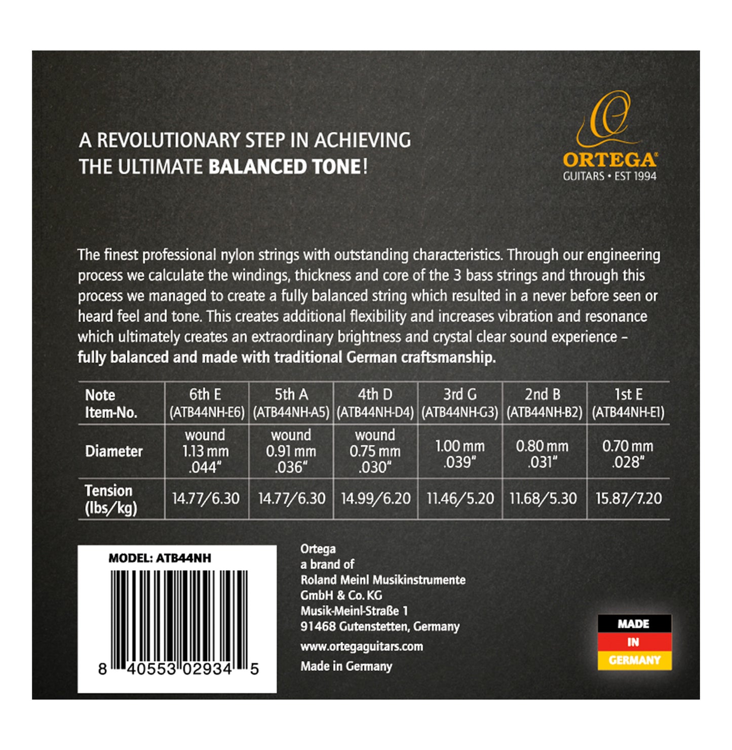 Jeu pour guitare classique ATMOSPHERE BALANCE, cuivre plaqué argent/nylon, tensions équilibrées des cordes filées, tension forte