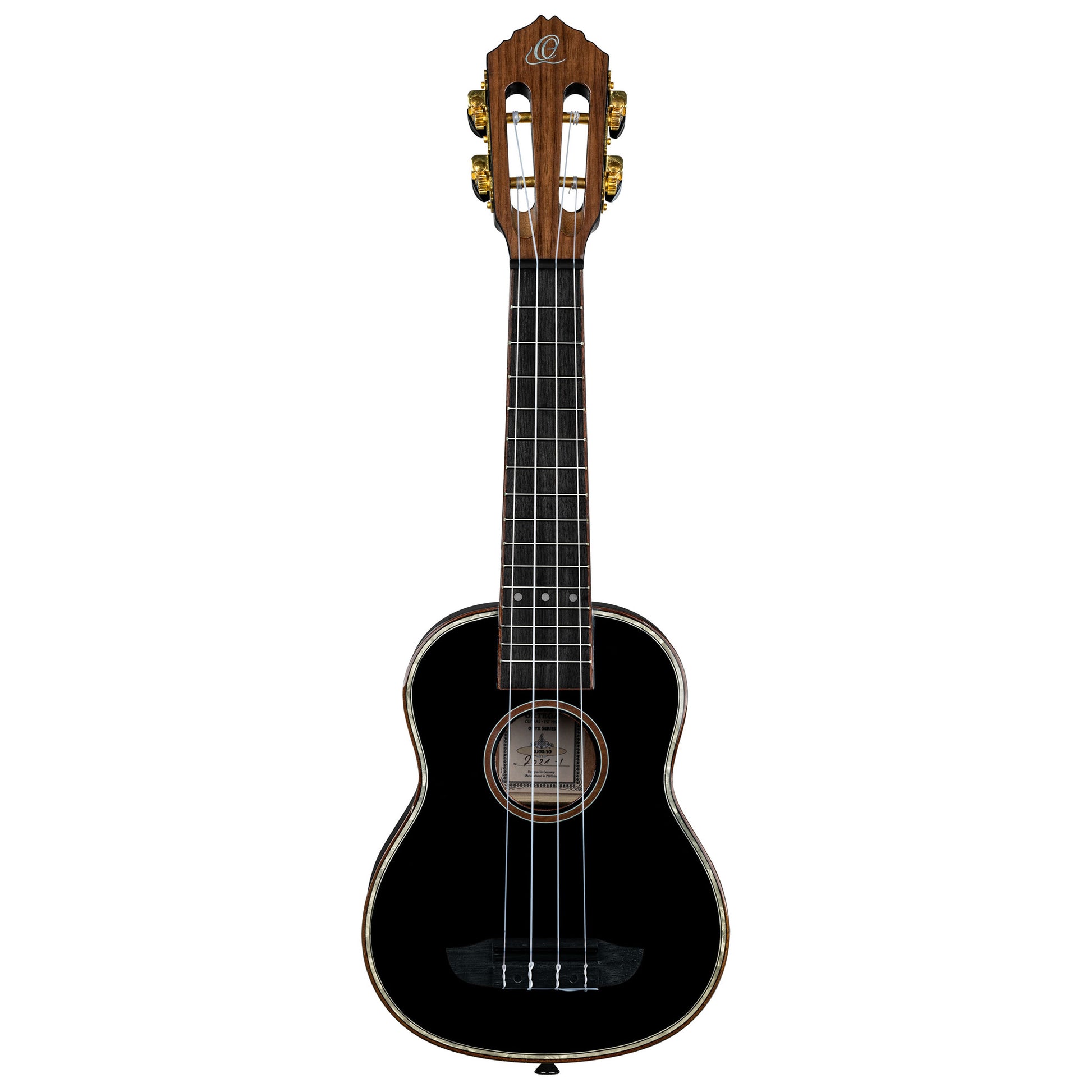 RUOX-SO, modèle Soprano, table épicéa, fond & éclisses acajou, manche acajou, housse luxe, noir brillant