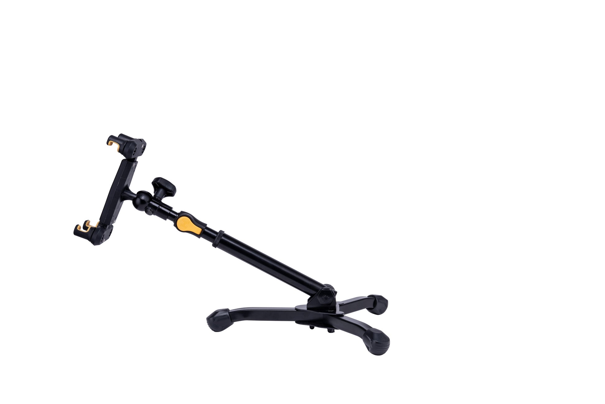Support de table pour tablette et smartphone 6,1" à 13", hauteur 31,5 à 39,5 cm, rotation 360°, noir et jaune