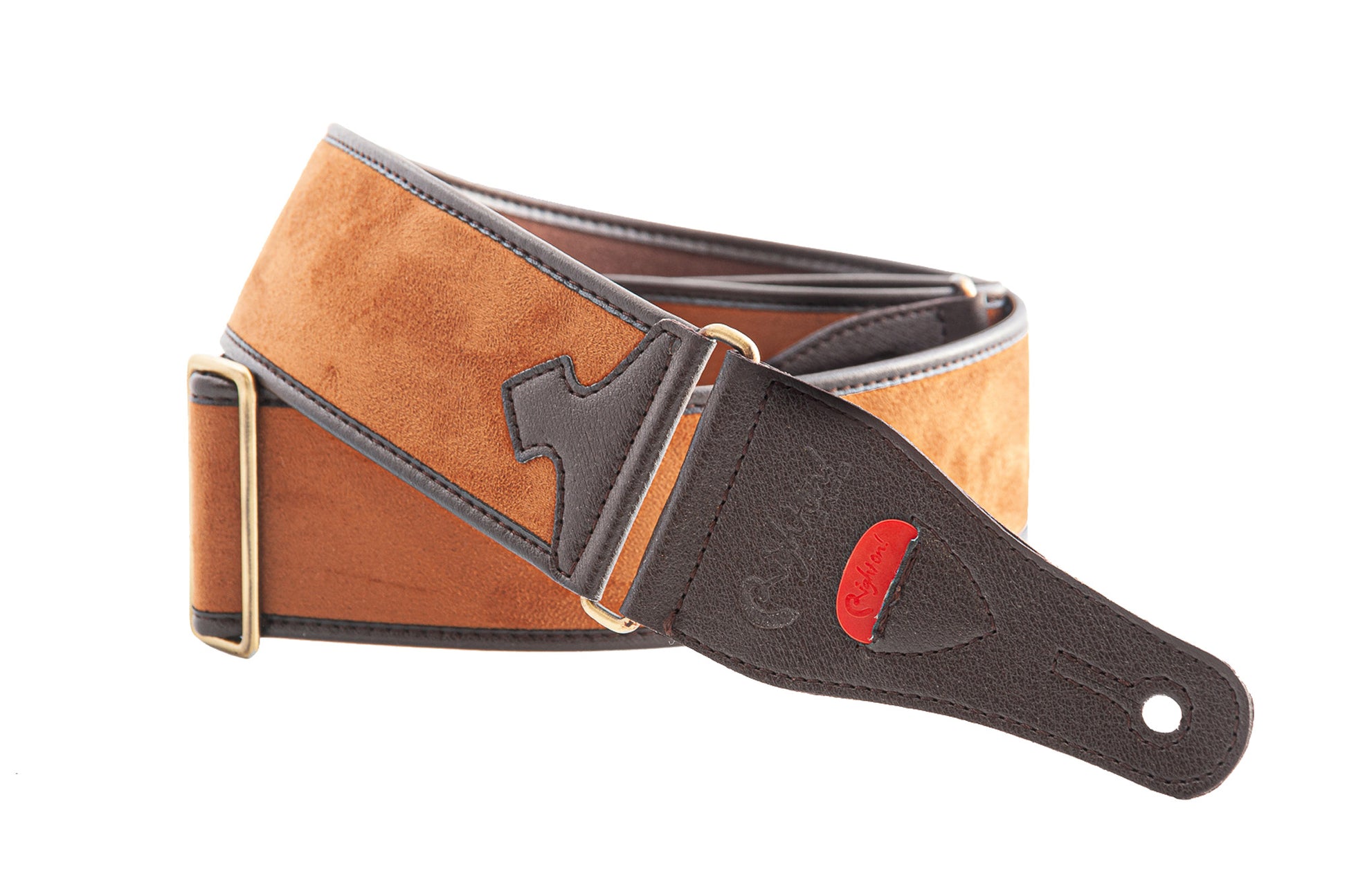 Courroie modèle DIVINE, velours, rembourrée, largeur 6 cm, longueur 95 à 150 cm, porte-médiators intégré, woody