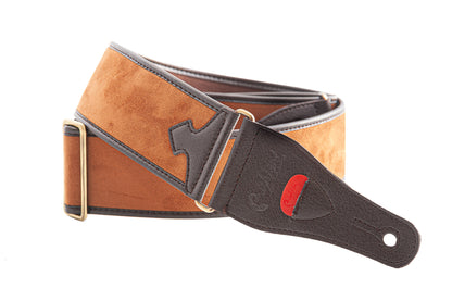 Courroie modèle DIVINE, velours, rembourrée, largeur 6 cm, longueur 95 à 150 cm, porte-médiators intégré, woody