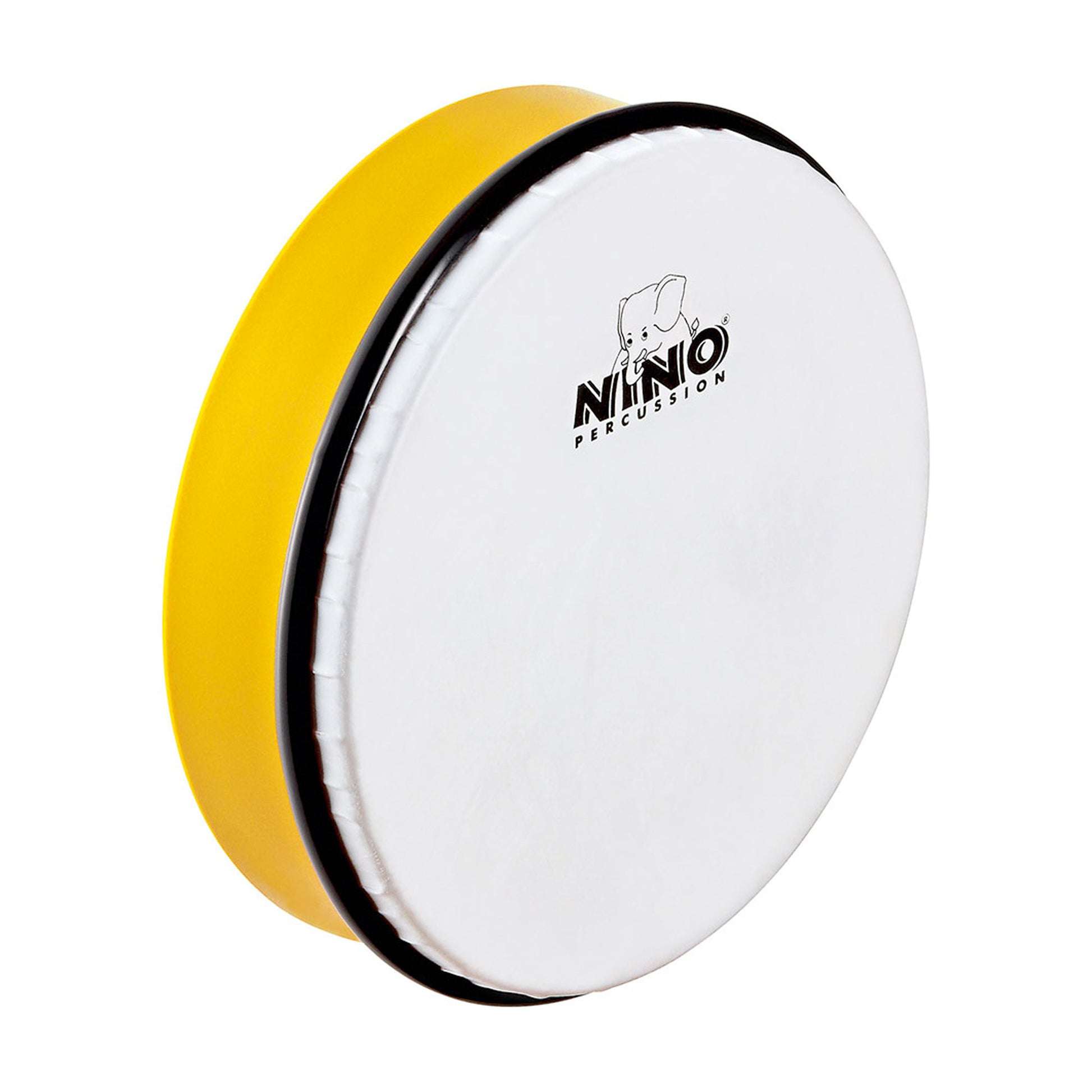 Tambourin 8", cadre en plastique ABS, peau synthétique, avec batte en bois, jaune
