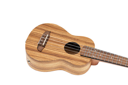 RFU10ZE, modèle Soprano, EQ MagusUke, table zebrawood, f/e zebrawood, manche acajou, housse, naturel satiné