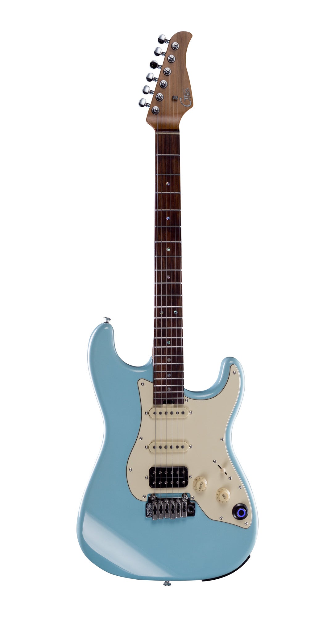 GTRS P800, corps aulne, manche érable flammé torréfié, touche palissandre, micros et processeur GTRS, tiffany blue