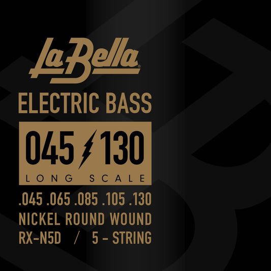 Jeu pour basse électrique RX NICKEL, plaqué nickel, filé rond, 5 cordes (45-65-85-105-130)