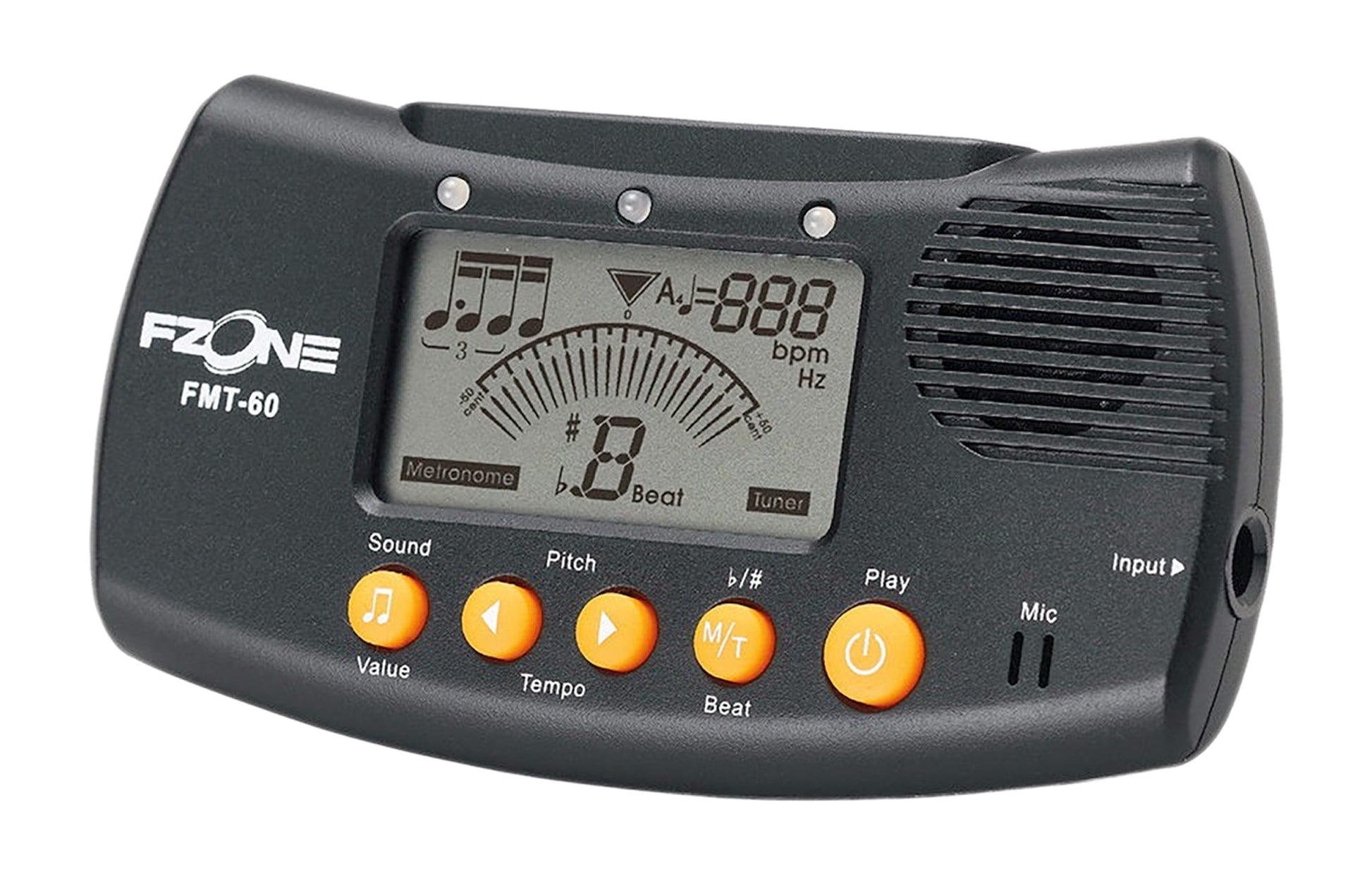 Accordeur/Métronome, accordeur chromatique, détection par micro ou entrée jack, métronome de 30 à 280 BPM, noir