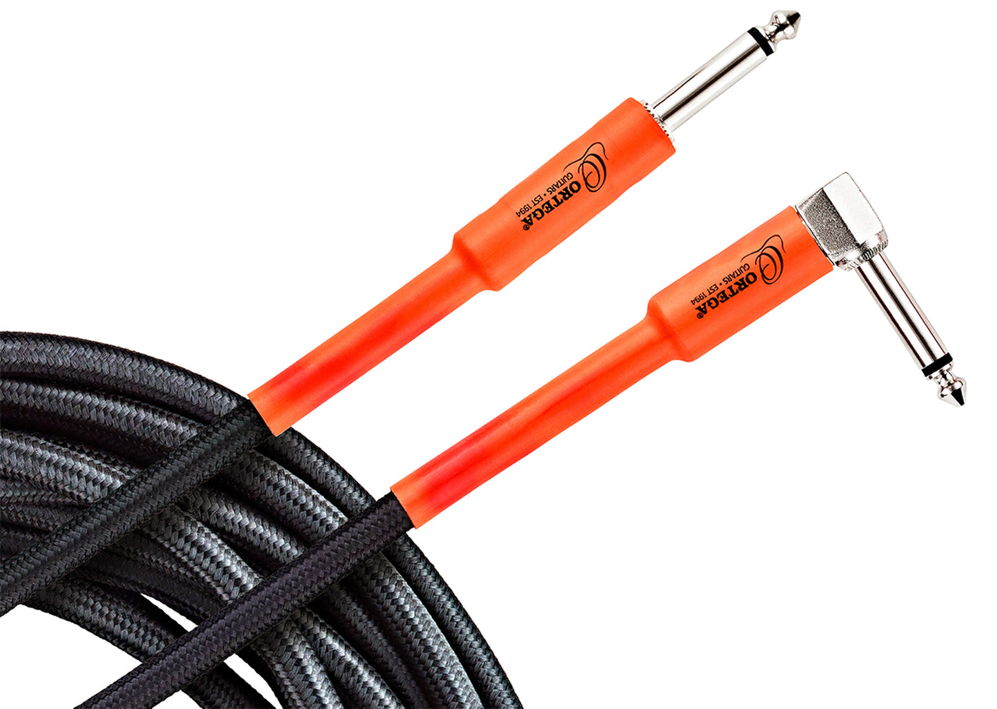 Câble instrument ORTEGA Jack/Jack coudé, 6 mètres, noir et orange