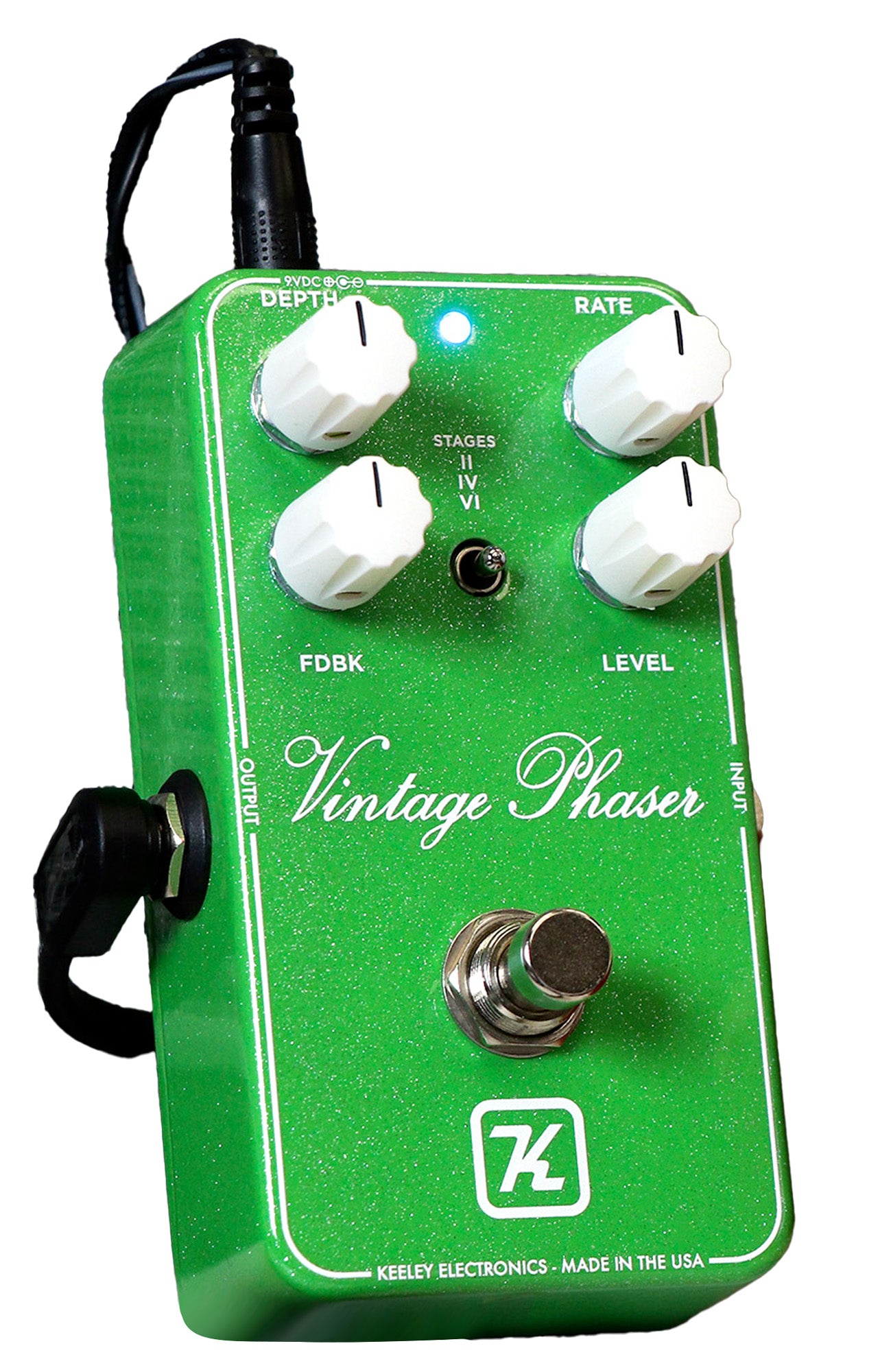 Pédale VINTAGE PHASER, phaser 3 modes (2, 4 ou 6 étages), vert