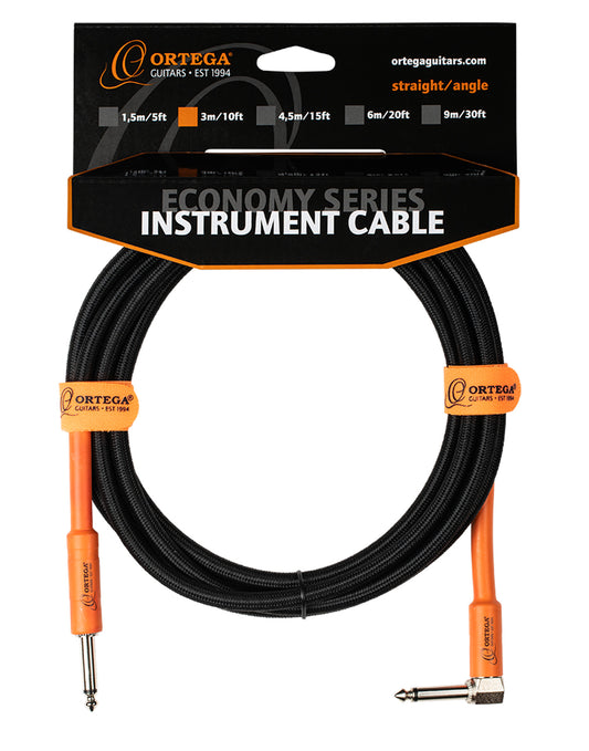 Câble instrument ORTEGA Jack/Jack coudé, 3 mètres, noir et orange