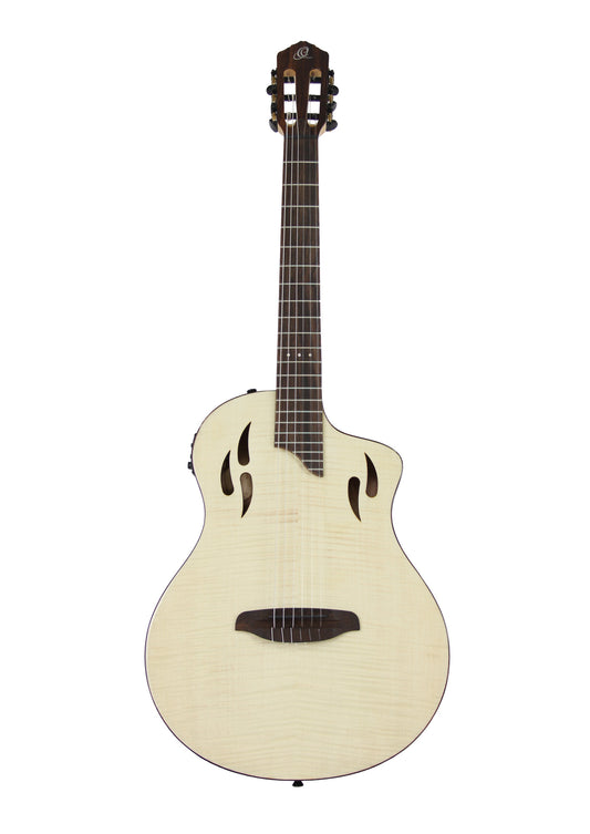 RTPFE-1, modèle TourPlayer, EQ Magus X, corps okoumé, table érable flammé, sillet 48 mm, housse, naturel brillant