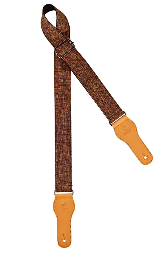Courroie guitare, 100% coton, extrémités simili cuir, largeur 4.9 cm, longueur jusqu'à 158 cm, brun