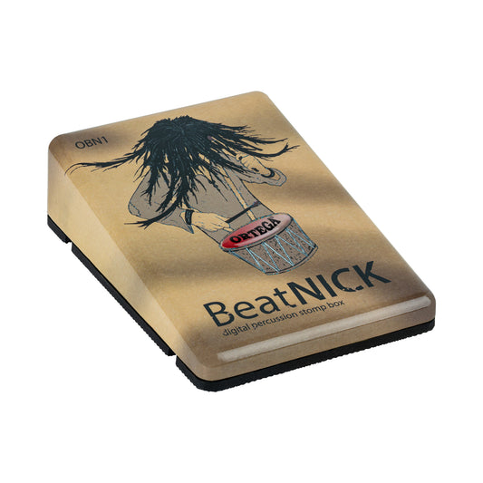 Pédale BeatNick, boitier métal, deux sons de percussions, entrée et sortie jack 6.35, 2 piles AA non fournies