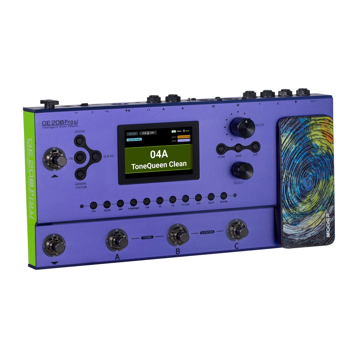 Pédalier multi-effets GE200 PRO Li , 286 modules d'effets et amplificateurs, 20 emplacements d'IR, batterie lithium, bleu