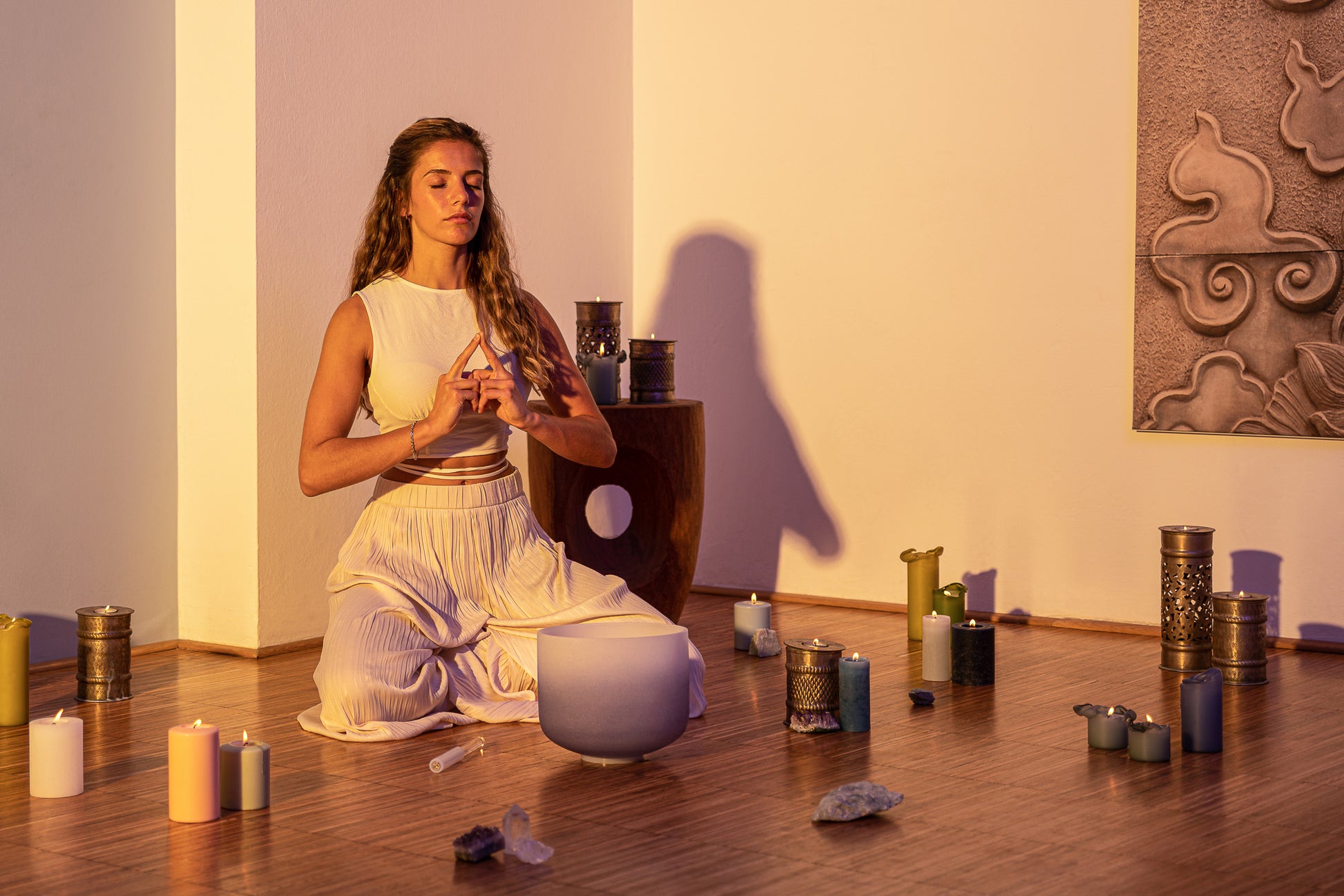 SINGING BOWL SONIC ENERGY CRISTAL 9", dark blue, brow chakra, A4 440hz, quartz, couleur effet gelé