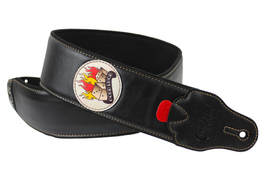 Courroie modèle TATOO DICE, extérieur synthétique, largeur 7 cm, longueur 98 à 153 cm, porte-médiators intégré, noir