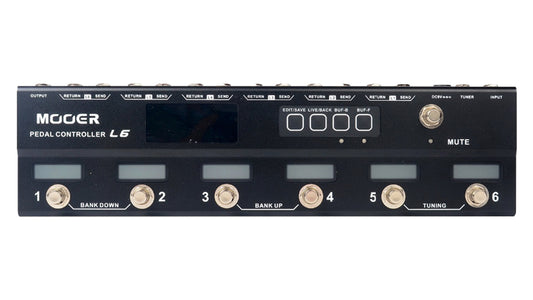 Pédalier de contrôle CONTROLLER L6, 6 switchs, programmable, 2 modes (Live/Play), 6 banques, 2 buffers, accordeur intégré, noir