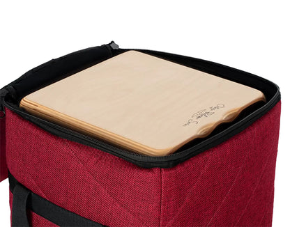 OGBCJ-BX, housse cajon Ortega Premium sac à dos, toile de coton rembourrée (10 mm) avec inserts en cuir suédé, Bordeaux