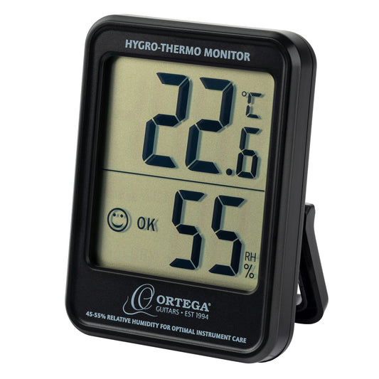 Hygro-thermomètre, indication de la température et de l'humidité relative (OK entre 45% et 55%), noir